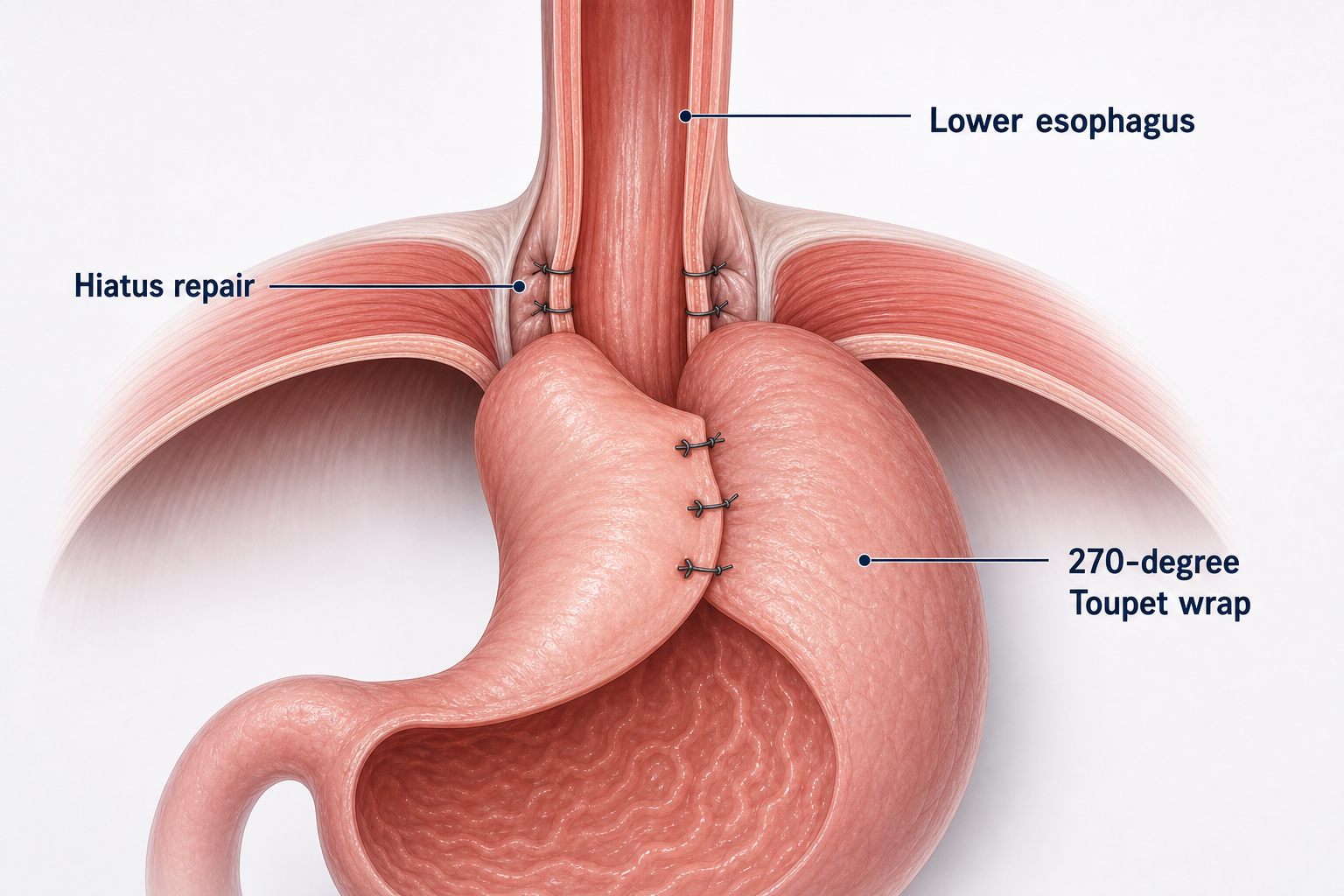 Fundoplication with hiatus repair medical illustration