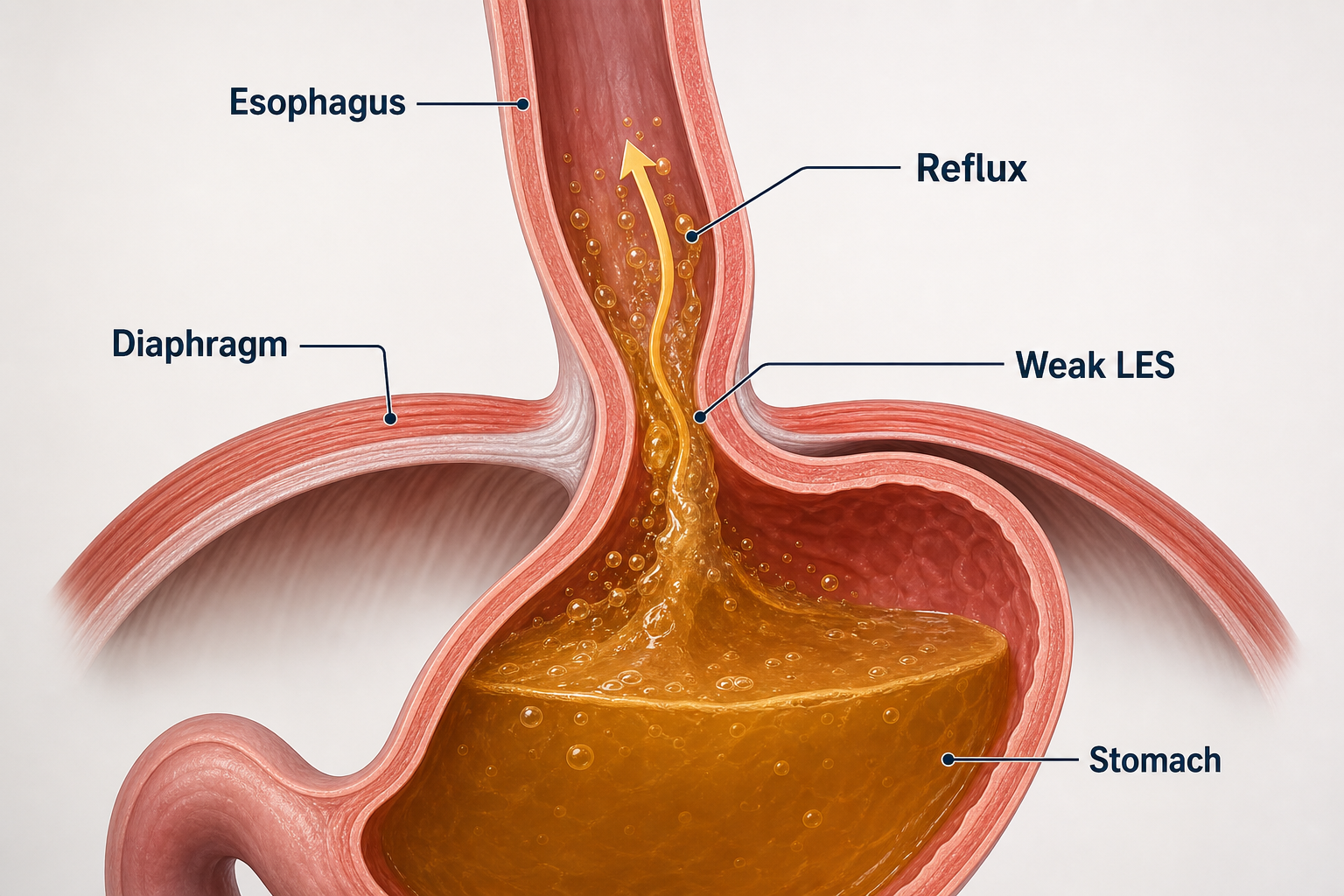 Reflux from weak lower esophageal sphincter without hiatus hernia
